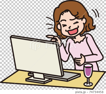 The second half of the online drinking party A woman who gets drunk and laughs with wine The second half of the online drinking party A woman who gets drunk and laughs with wine 74734458