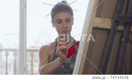 Elegant woman painting a picture at the workshop 74734526