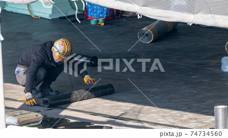 アスファルト防水工事 アスファルトルーフィング敷込 アスファルト防水工事 アスファルトルーフィング敷込 74734560