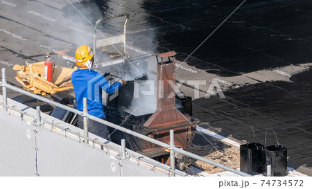 アスファルト防水工事 アスファルト溶融 アスファルト防水工事 アスファルト溶融 74734572
