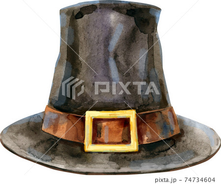Hand-drawn Pilgrim hat. Illustration on a Thanksgiving holidays. 74734604