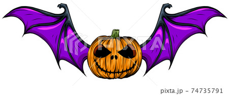Halloween pumpkin with bat wings vector illustration 74735791