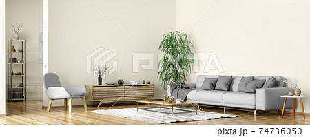 Interior design of modern scandinavian apartment, living room 3d rendering 74736050