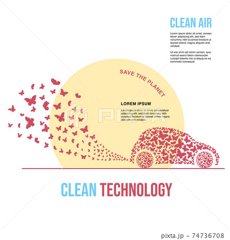 A car in the form of a cloud of butterflies. Exhaust fumes in the form of a cloud of butterflies. Environmental protection concept. Poster 74736708