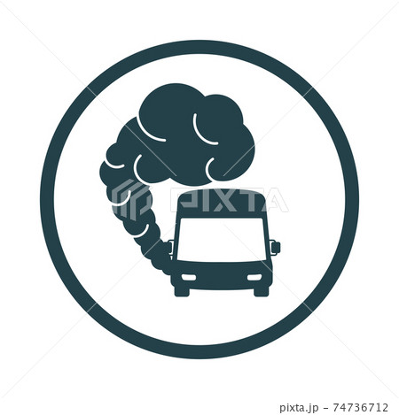 Bus icon with exhaust gases. Traffic fumes. Environmental pollution. Smog Bus icon with exhaust gases. Traffic fumes. Environmental pollution. Smog 74736712