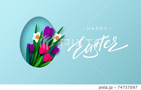 Happy Easter floral background. 74737097