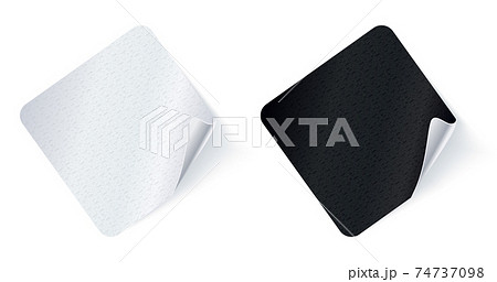 Adhesive stickers. Realistic empty sticky labels or price tags set with shadow. Blank square mock up with curved corner. Black and white Adhesive stickers. Realistic empty sticky labels or price tags set with shadow. Blank square mock up with curved corner. Black and white 74737098