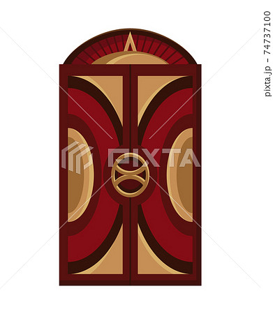 Lift mechanism in cartoon style. Modern elevator made in old vintage style. Cabins of mechanical lift. Cartoon old house interior element 74737100