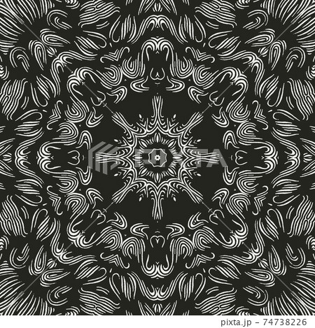 Beautiful and elegant monochromatic symmetrical mandala designs on solid sheet of wallpaper. Concept of home decor and interior designing. Beautiful and elegant monochromatic symmetrical mandala designs on solid sheet of wallpaper. Concept of home decor and interior designing. 74738226