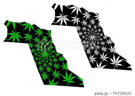 El Oued Province (Provinces of Algeria, Peoples Democratic Republic of Algeria) map is designed cannabis leaf green and black, El Oued map made of marijuana (marihuana,THC) foliage.... 74739521