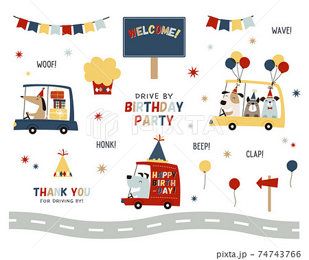 子供向け バースデーパレード、ドライブスルーパーティー用デザイン素材セット 子供向け バースデーパレード、ドライブスルーパーティー用デザイン素材セット 74743766