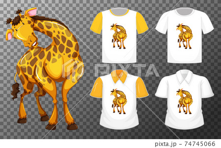 Set of different shirts with giraffe cartoon character isolated on transparent background 74745066