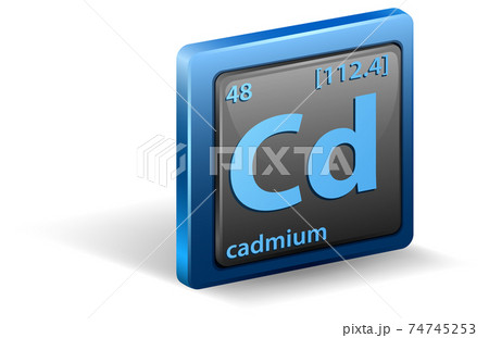 Cadmium chemical element. Chemical symbol with atomic number and atomic mass. 74745253