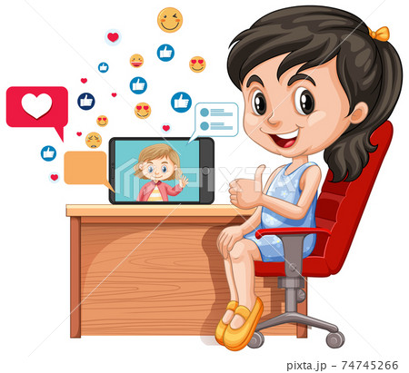 Children with social media elements on white background Children with social media elements on white background 74745266