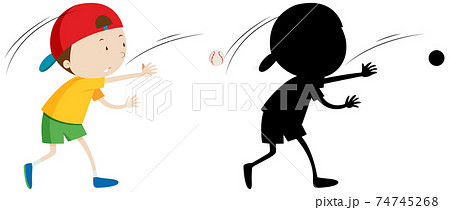 Boy playing baseball with its silhouette Boy playing baseball with its silhouette 74745268