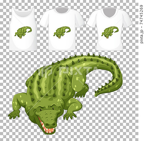 Set of different shirts with crocodile cartoon character isolated on transparent background 74745269