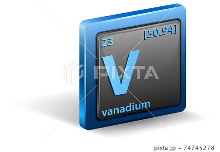 Vanadium chemical element. Chemical symbol with atomic number and atomic mass. 74745278