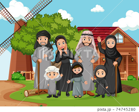Outdoor scene with member of arab family 74745280