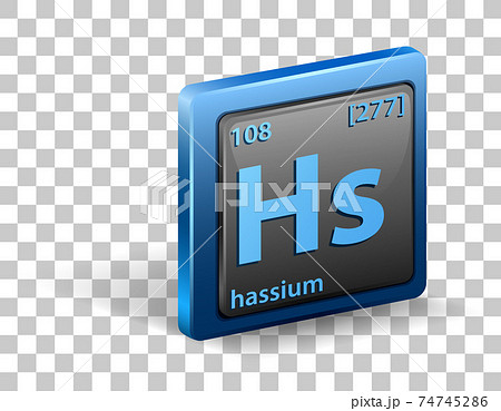 Hassium chemical element. Chemical symbol with atomic number and atomic mass. Hassium chemical element. Chemical symbol with atomic number and atomic mass. 74745286
