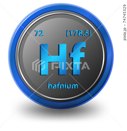 Hafnium chemical element. Chemical symbol with atomic number and atomic mass. 74745329