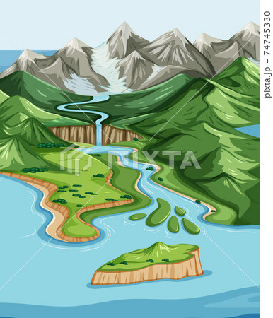 Bird's eye view with nature park landscape scene Bird's eye view with nature park landscape scene 74745330