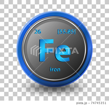 Iron chemical element. Chemical symbol with atomic number and atomic mass. 74745351