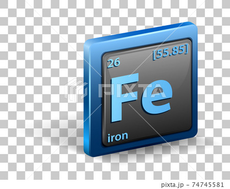 Iron chemical element. Chemical symbol with atomic number and atomic mass. 74745581