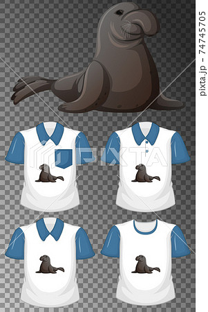 Set of different shirts with manatee cartoon character isolated on transparent background 74745705
