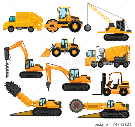 Different types of construction trucks 74745822