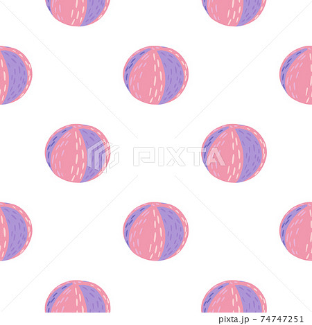 Isolated funny seamless kids style pattern with pink and purple colored ball shapes. White background. 74747251