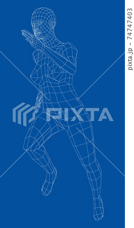 Wireframe running woman. Vector 74747403