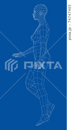 Wireframe walking woman. Vector 74747405