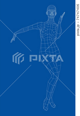 Wireframe ballerina in dance pose. Vector 74747406