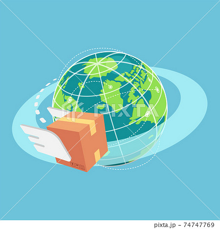 Isometric Cardboard Box Flying Around The World 74747769
