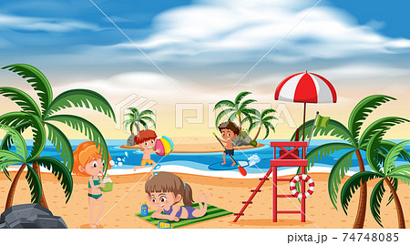 Background scene with children playing on the beach Background scene with children playing on the beach 74748085