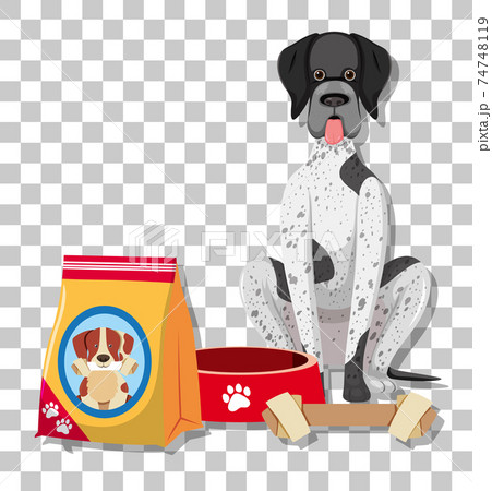 German Shorthaired Pointer in sitting position cartoon character with dog food isolated on transparent background German Shorthaired Pointer in sitting position cartoon character with dog food isolated on transparent background 74748119
