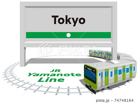 Tokyo　JR山手線のフレームとパネル　日本東京　ベクターイラスト背景透明 74748164