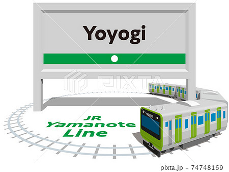 Yoyogi　JR山手線のフレームとパネル　日本東京　ベクターイラスト背景透明 74748169