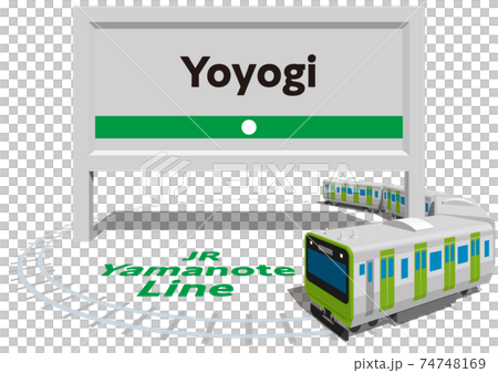 Yoyogi　JR山手線のフレームとパネル　日本東京　ベクターイラスト背景透明 74748169