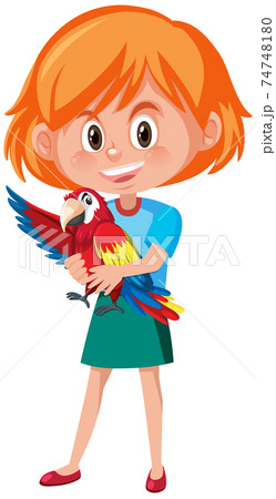 Girl holding cute animal cartoon character isolated on white background 74748180