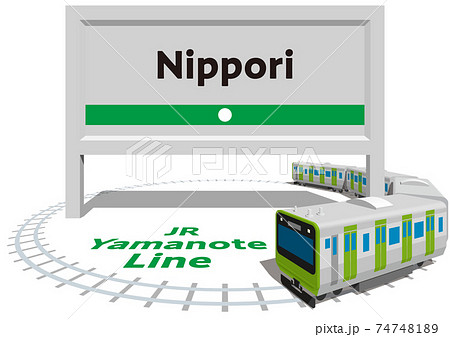 Nippori　JR山手線のフレームとパネル　日本東京　ベクターイラスト背景透明 74748189