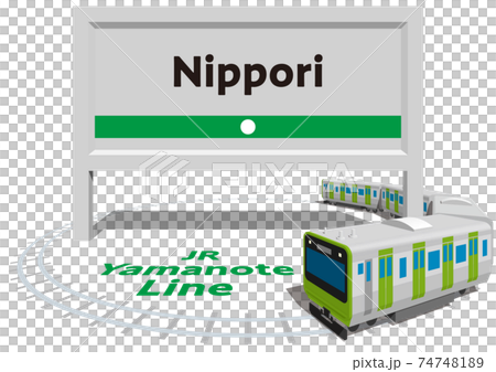 Nippori　JR山手線のフレームとパネル　日本東京　ベクターイラスト背景透明 74748189