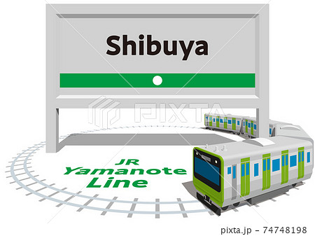 Shibuya　JR山手線のフレームとパネル　日本東京　ベクターイラスト背景透明 74748198