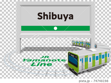 Shibuya　JR山手線のフレームとパネル　日本東京　ベクターイラスト背景透明 74748198