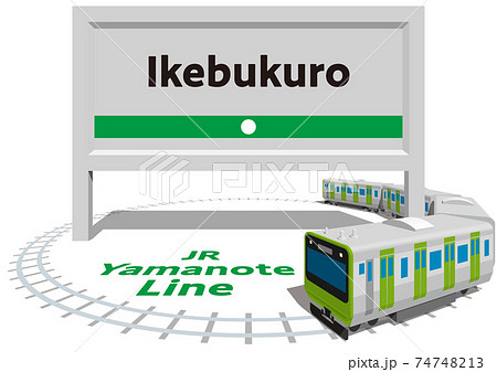 Ikebukuro　JR山手線のフレームとパネル　日本東京　ベクターイラスト背景透明 74748213