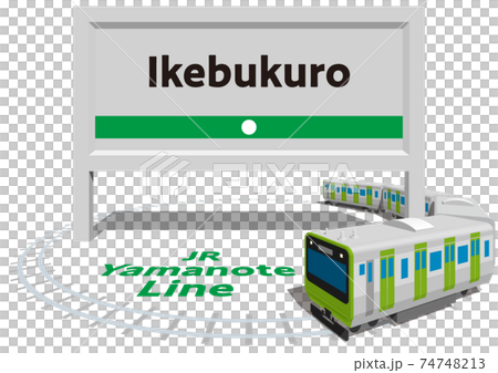 Ikebukuro　JR山手線のフレームとパネル　日本東京　ベクターイラスト背景透明 74748213