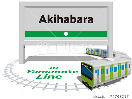 Akihabara　JR山手線のフレームとパネル　日本東京　ベクターイラスト背景透明 74748217