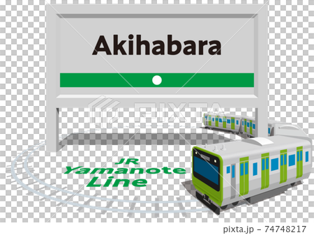 Akihabara　JR山手線のフレームとパネル　日本東京　ベクターイラスト背景透明 74748217