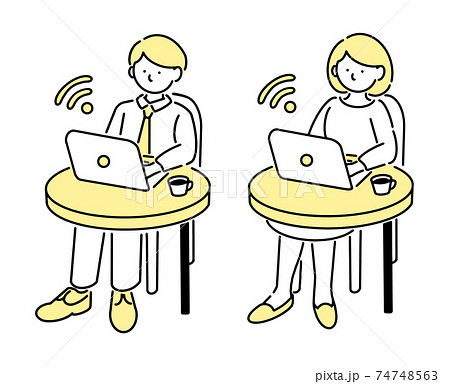 カフェでリモートワークするオフィスワーカー 74748563