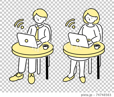 カフェでリモートワークするオフィスワーカー 74748563